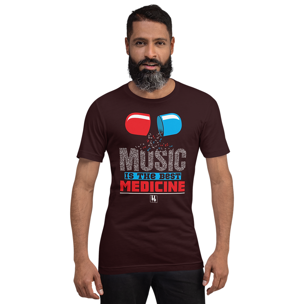 Thumbnail: Unisex Music Is The Best Medicine T-shirt red and blue