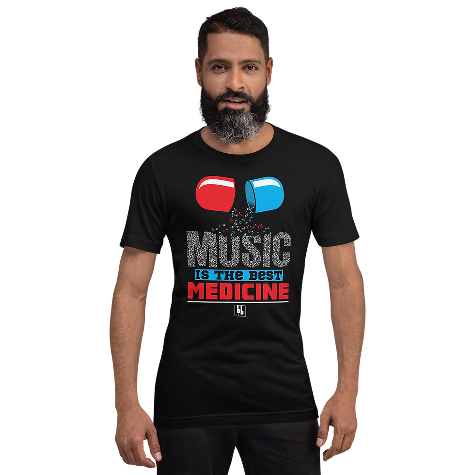 Thumbnail: Unisex Music Is The Best Medicine T-shirt red and blue