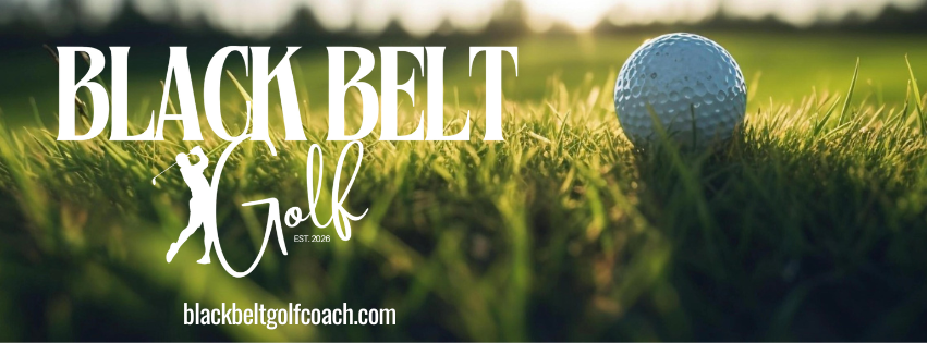 Black Belt Golf logo with a golf ball in the grass.