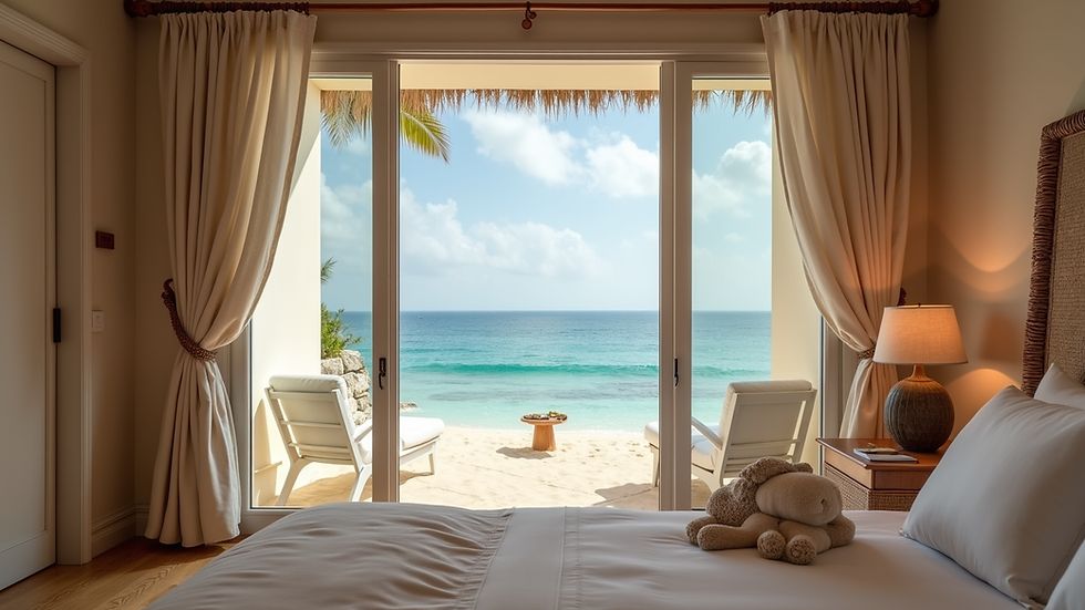 Eye-level view of cozy beachfront pousada room