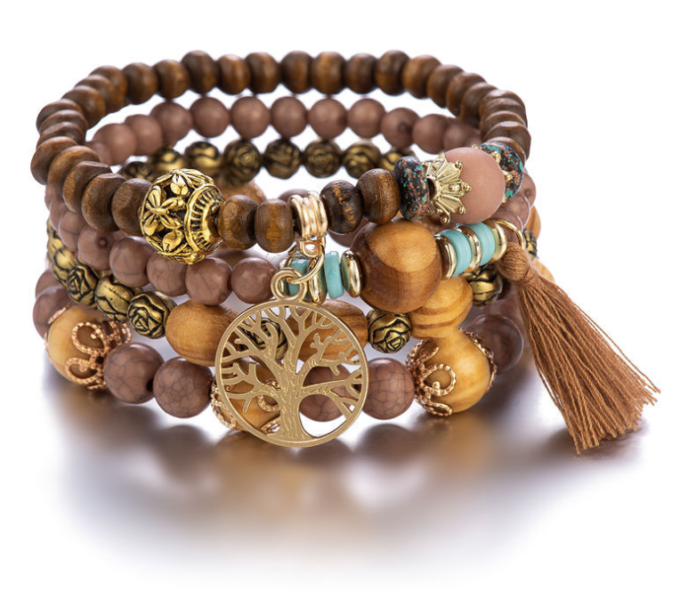 Thumbnail: Bohemian Style Multi-Layer Wood Bead Beaded Bracelet