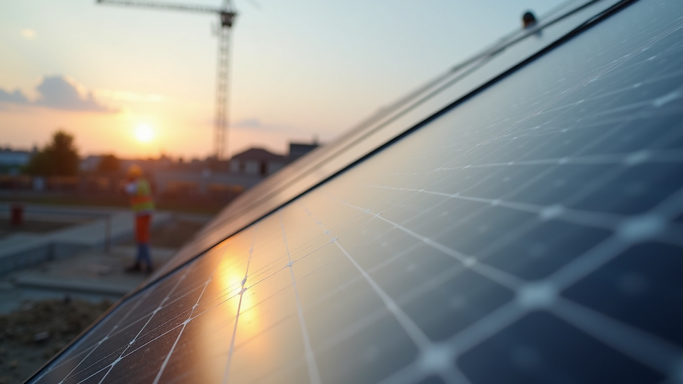 Eye-level view of solar panel installation at a construction site