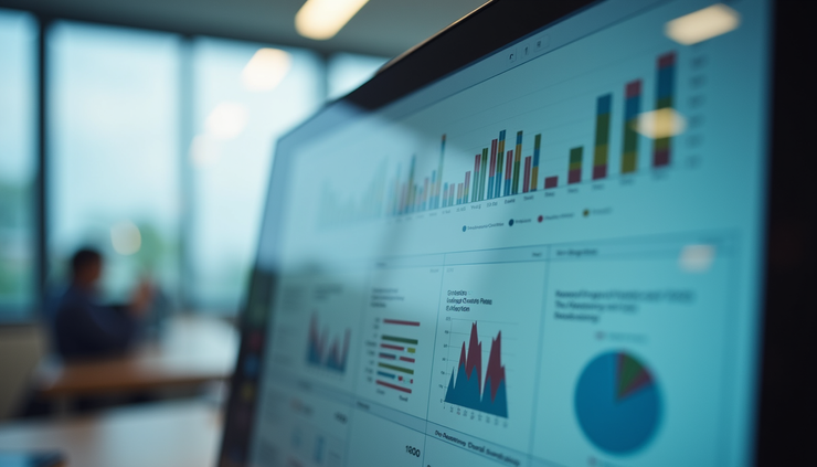 Close-up view of a computer screen showing a project management dashboard with change control metrics