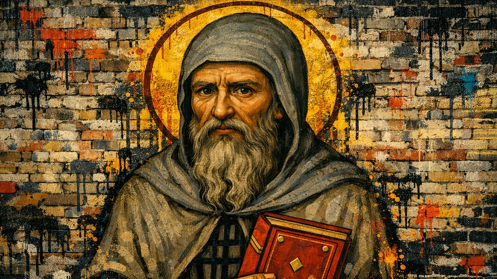 Ancient icon or artwork of Origen of Alexandria teaching or writing Scripture.
