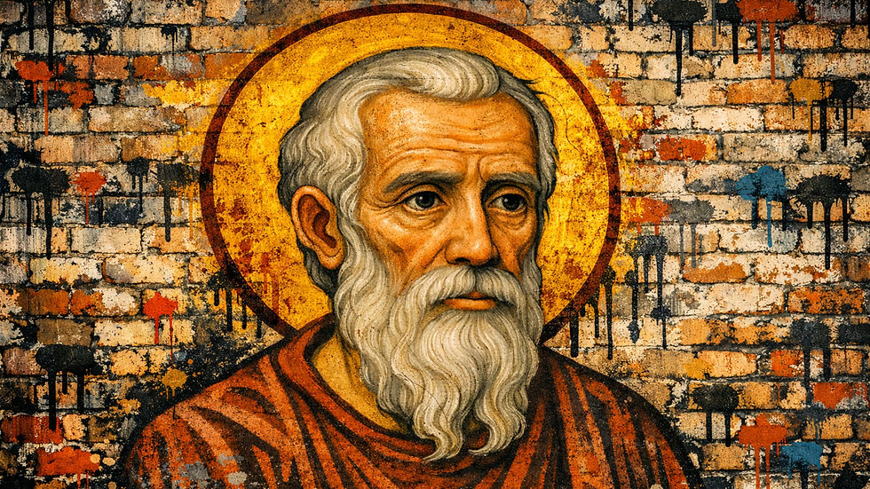 Artistic depiction of Polycarp of Smyrna, early Christian bishop and martyr standing firm in faith.