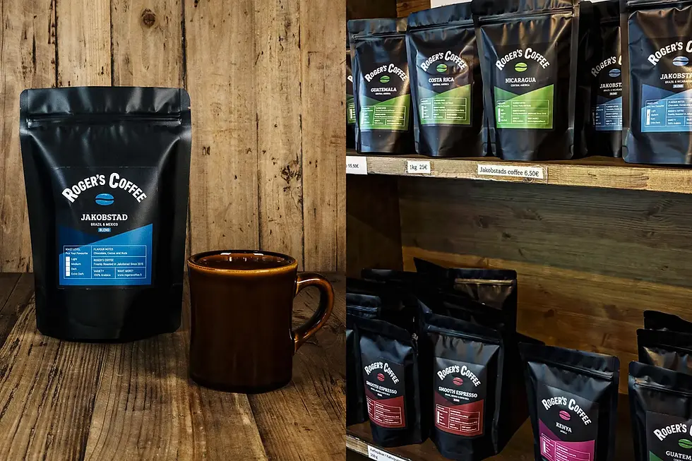All Roger's Coffee Flavours on a Shelf Display