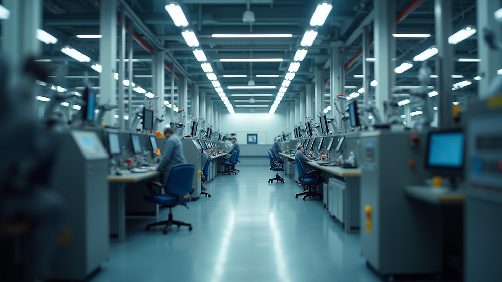 Wide angle view of a technology hub with modern machinery