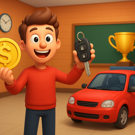 Droom over het winnen van een wedstrijd op school met als prijs een auto en geld