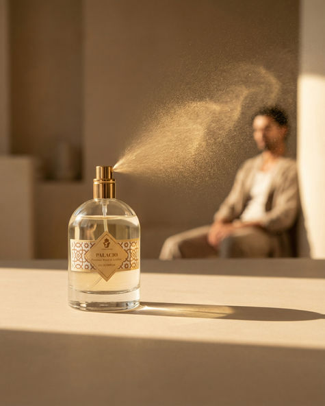 Onenessliving natural perfume bottle resting on driftwood at the beach, outdoor commercial photography in Tarifa.