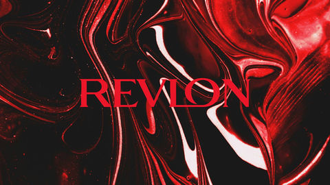 the word revlon is on a red and black background