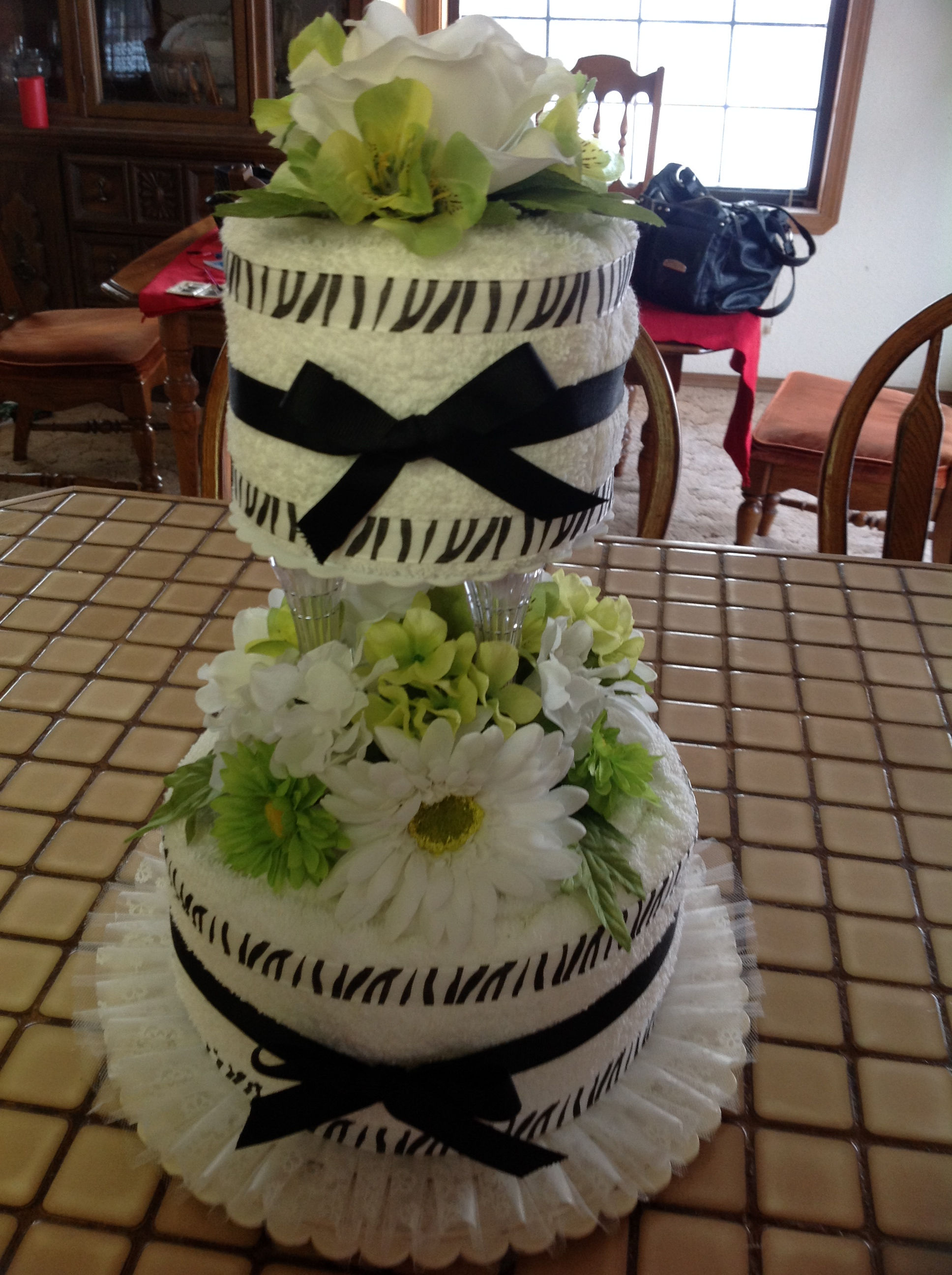 Green and Black Zebra Wedding Towel Cake