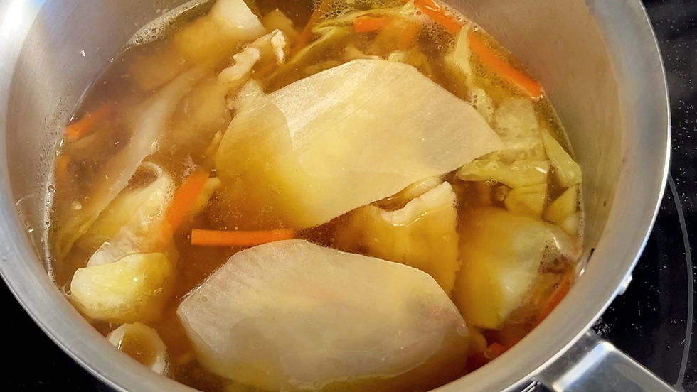 Soup with leftover Gyoza Wrappers with vegetables and pork belly
