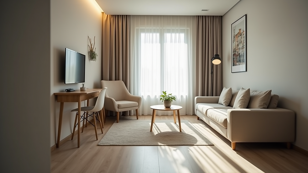 Vista a nivel de suelo de un profesional limpiando un apartamento turístico