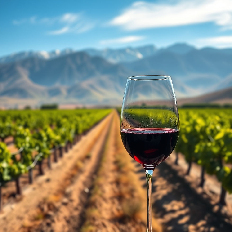 Maipo Valley vineyard Chile with Andes mountains in background "