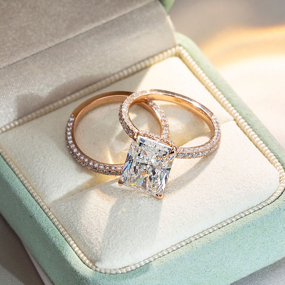 Thumbnail: 5.00 Carat Radiant Cut Diamond Ring with wedding band in 18k Gold