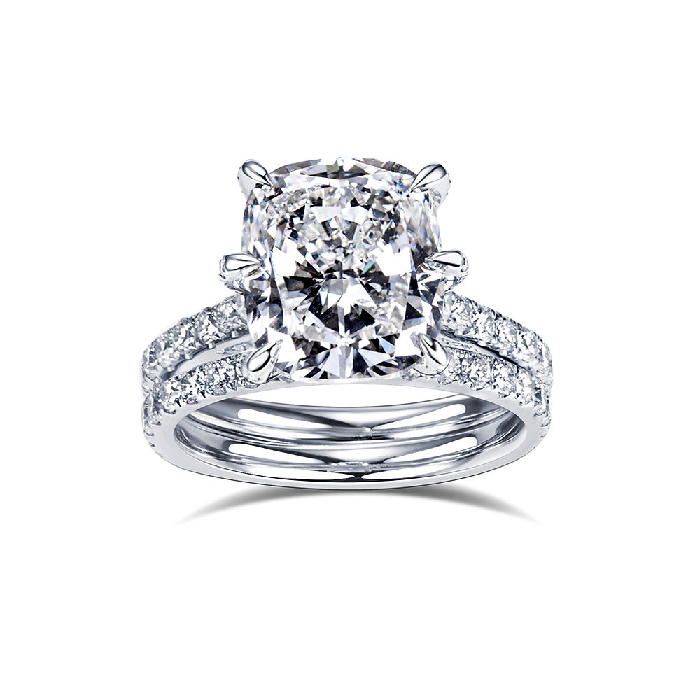 5.00 Carat Cushion Cut Diamond Ring with Eternity band in 18k Gold