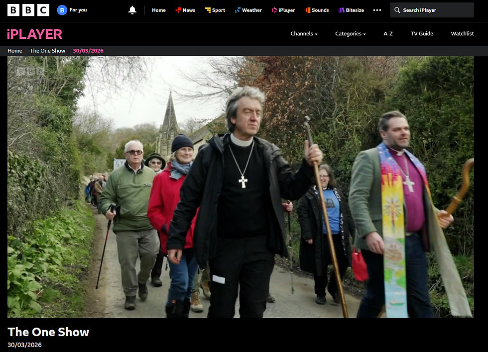 Screen grab of the preview clip on BBC One's The One Show Monday 30 March 2026