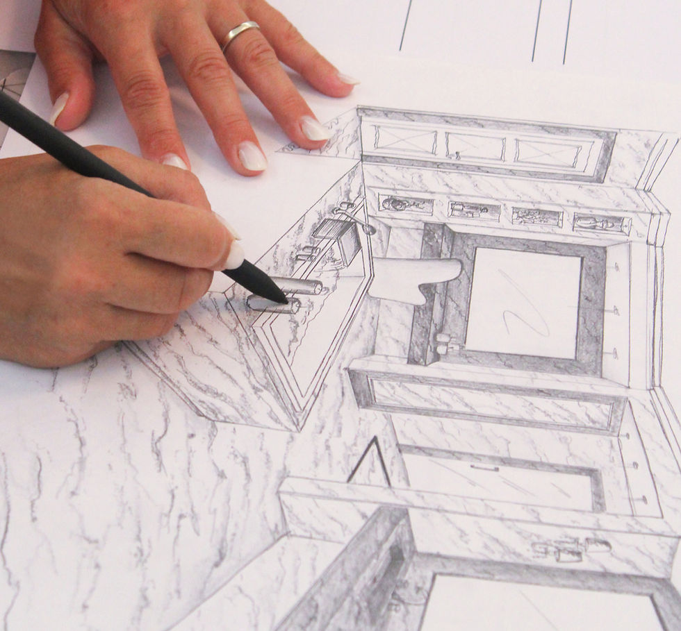 Schizzo a mano di una prospettiva di stanza, catturando l'idea di un progetto di interior