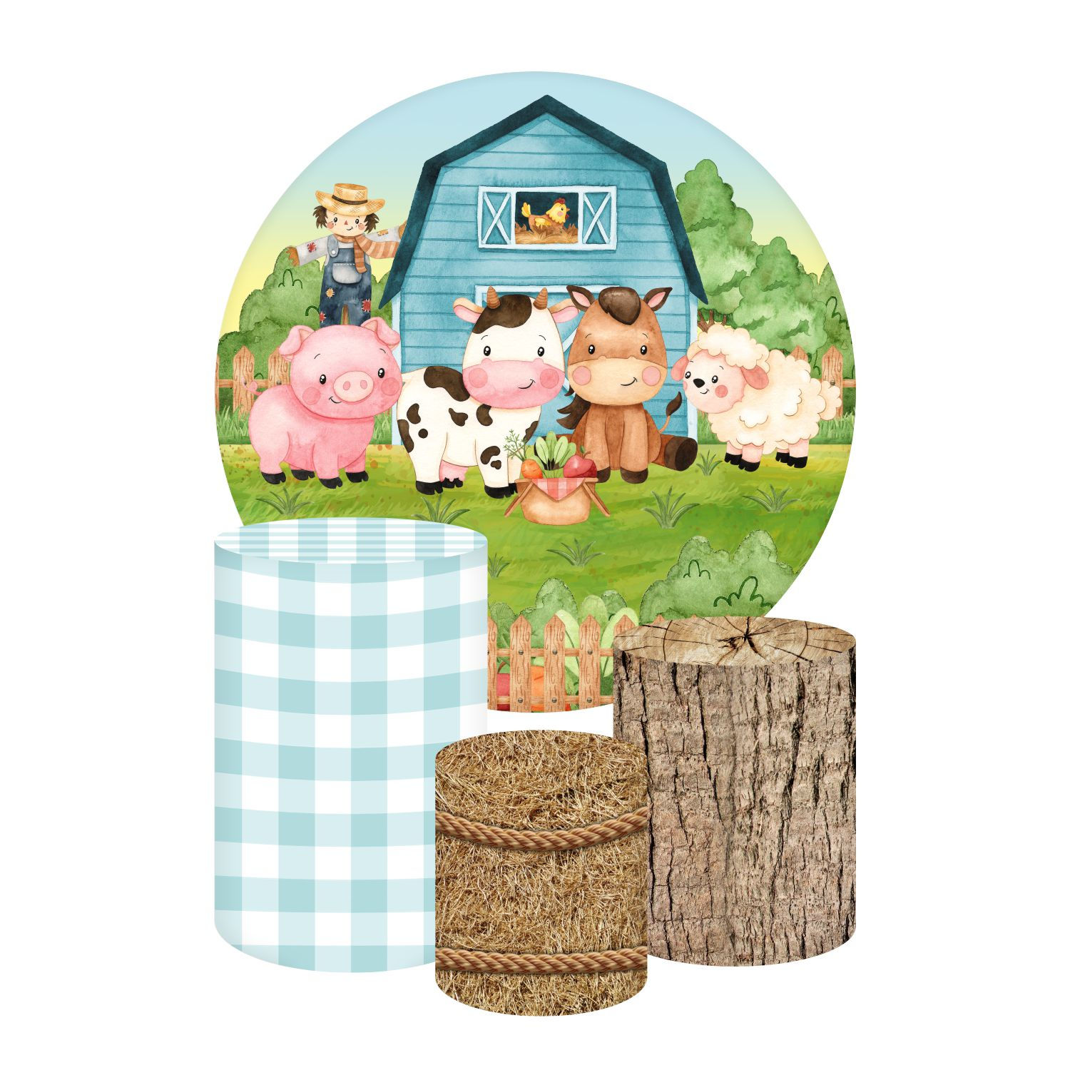 Farm Granja Round Backdrop and Cylinder Covers