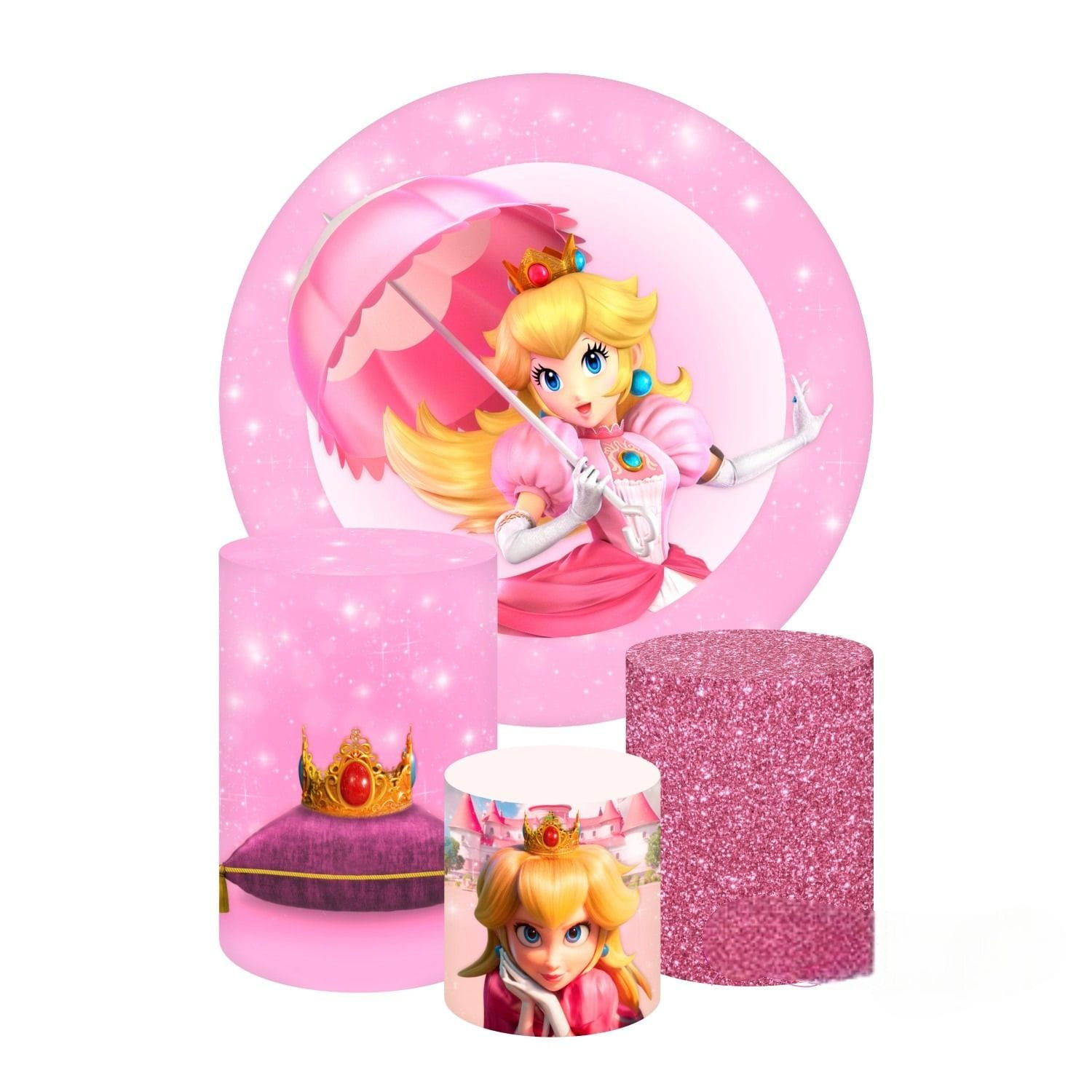 Princess Peach Round Backdrop and Cylinders