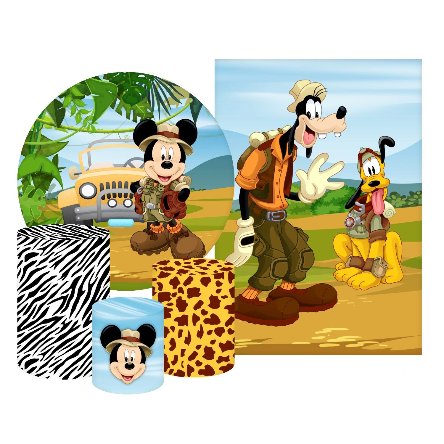 Mickey Safari Round + One Side Backdrop + Cylinders Kits