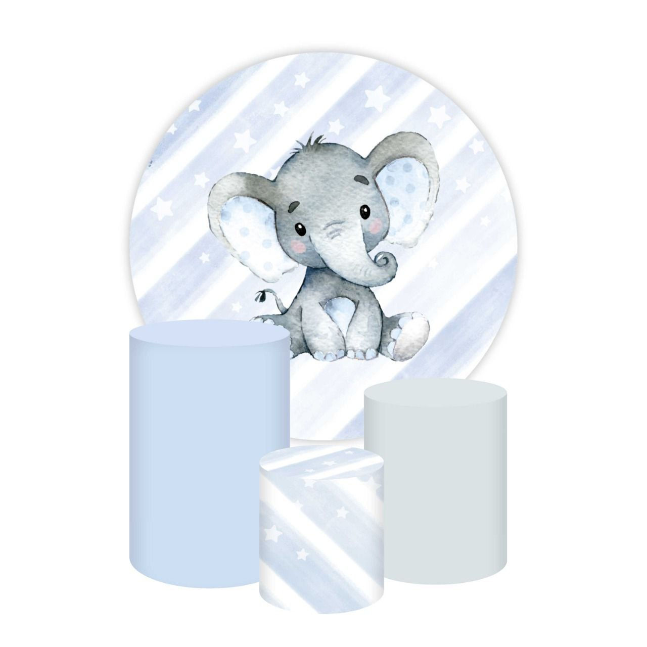 Baby Shower Elephant Themed Round Backdrop and Cylinders Kit
