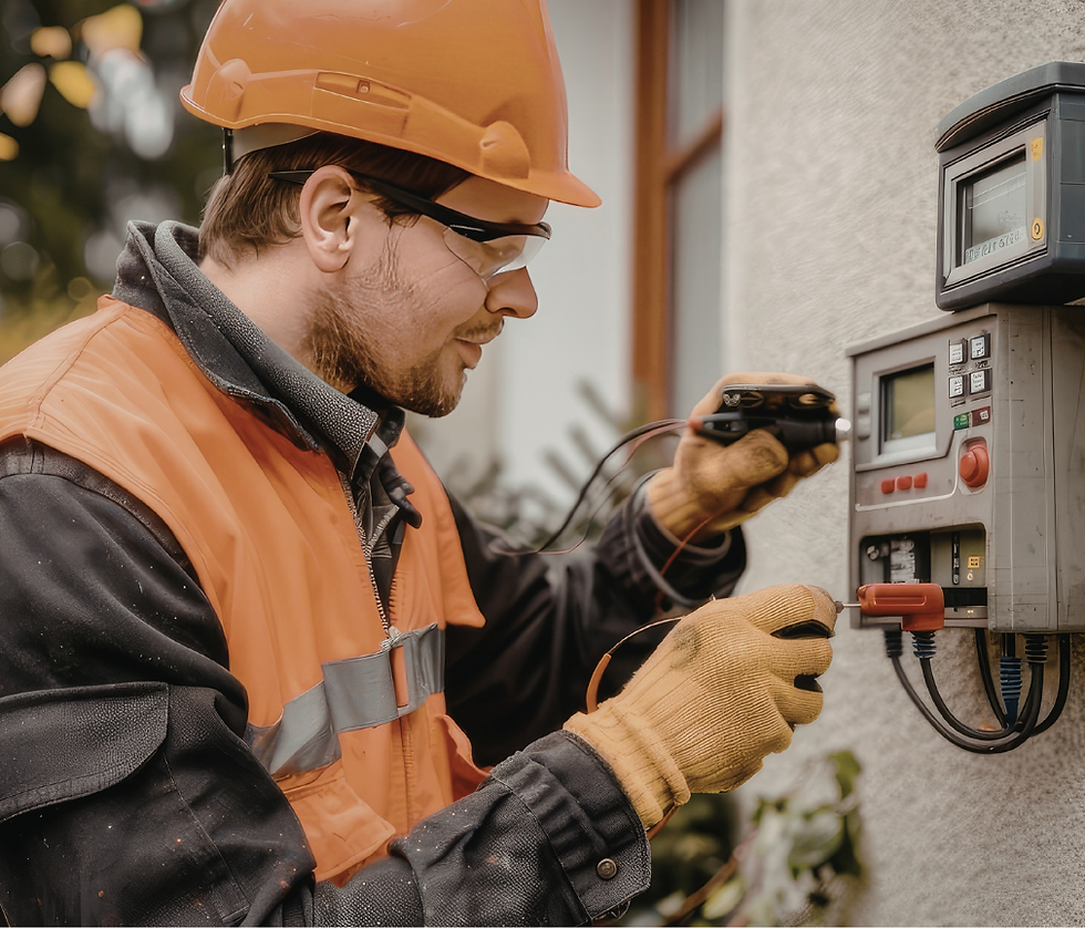 Electrician working on outdoor electrical panel