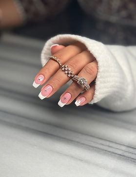 Nail extension - acrylic  ​  - nail art stone  - French tip- all fingers