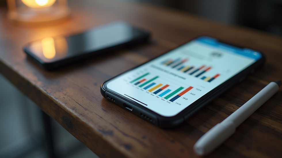High angle view of a smartphone displaying social media engagement metrics