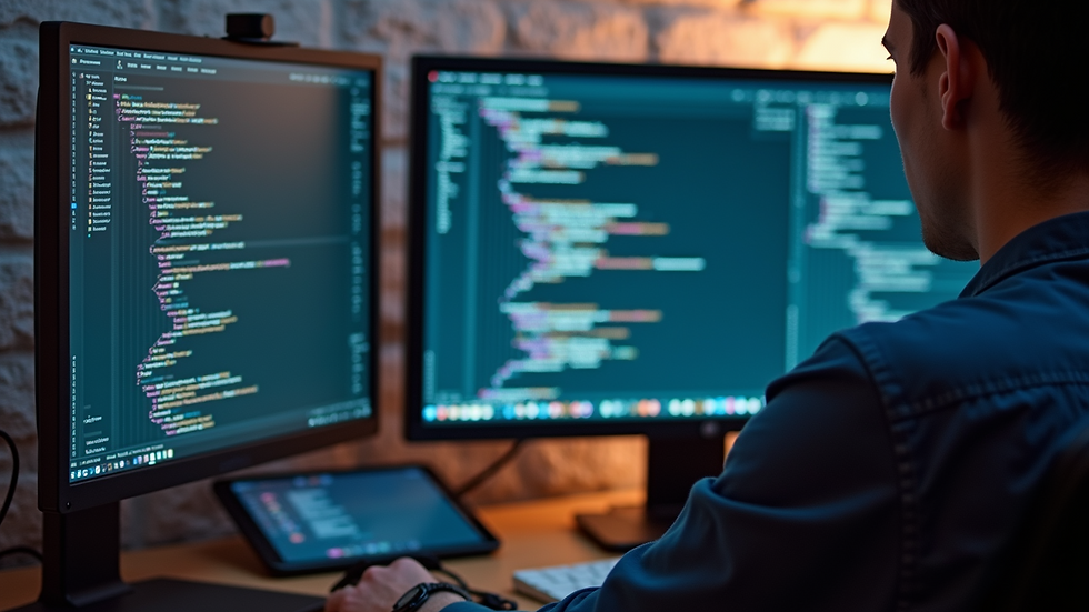 High angle view of a developer working on website code