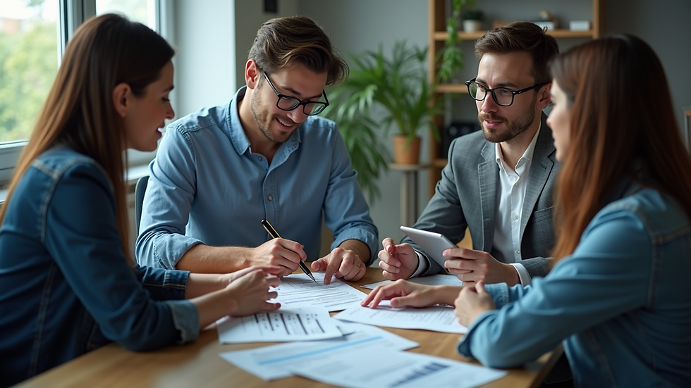 High angle view of a digital marketing team discussing SEO strategies