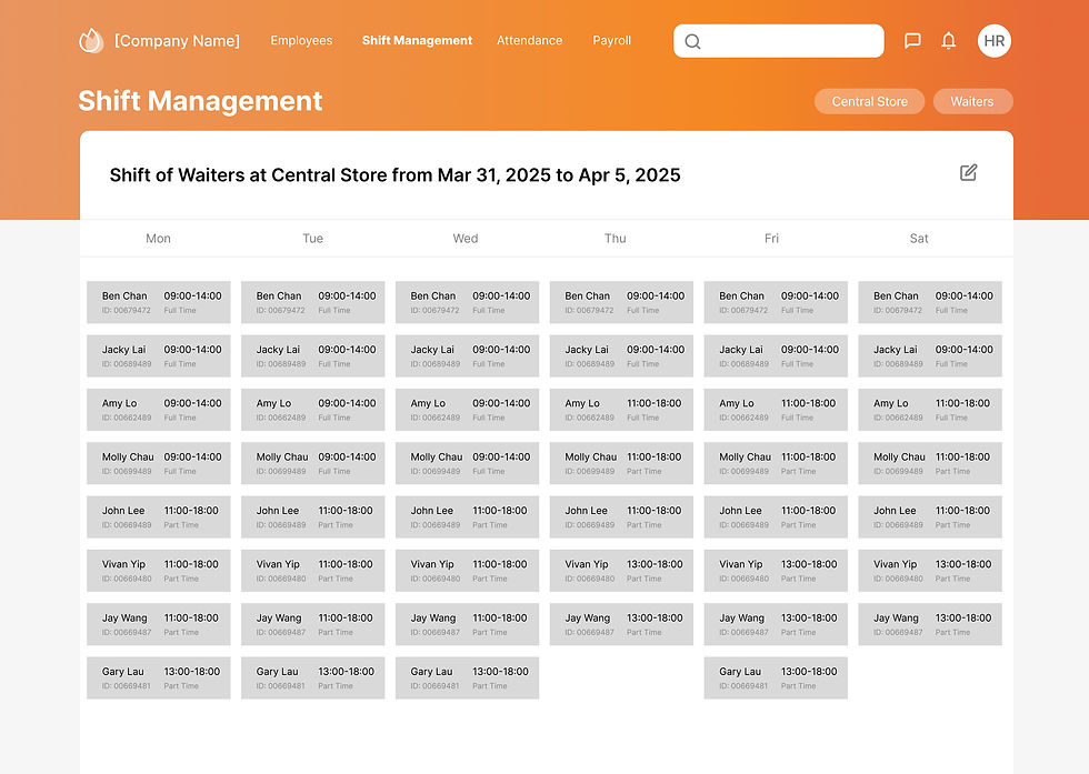 Sample UI for Weekly Timetable (All company names, personal names, and data are fictitious.)