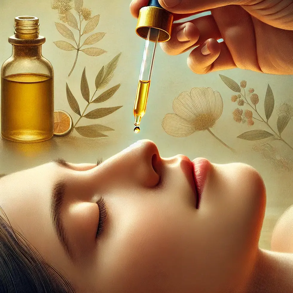 Vaid Rubal's ayurvedic nasya oil being poured in nostrils
