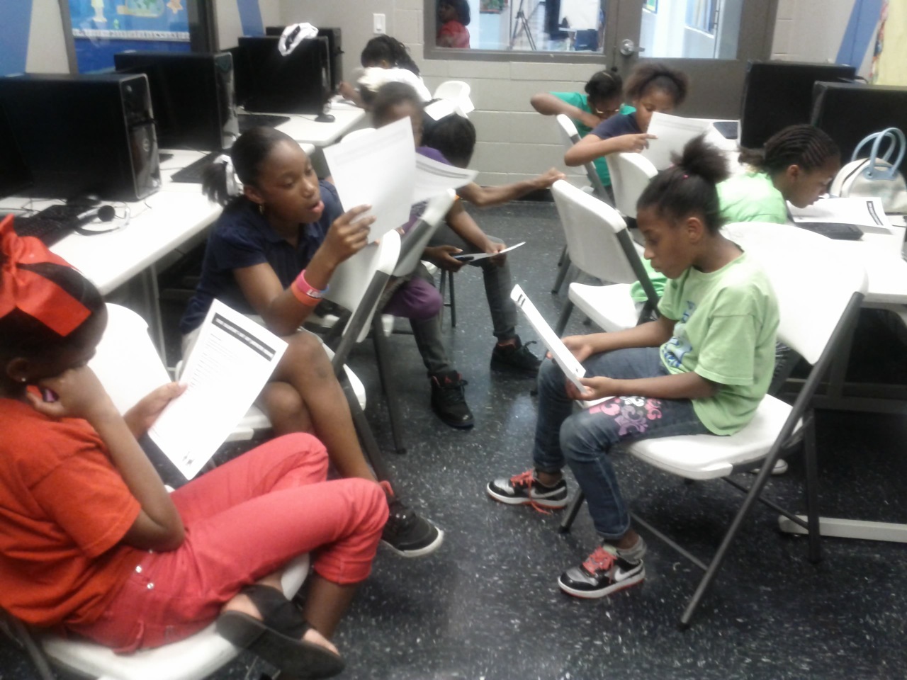 Students prepping for presentation