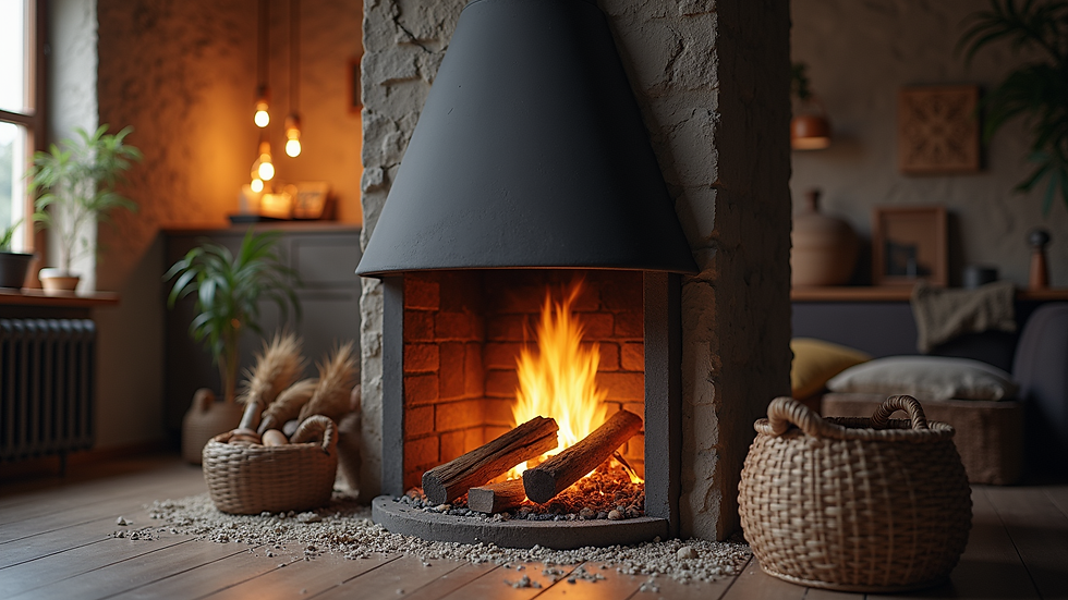 Vista frontal de chimenea limpia y lista para uso