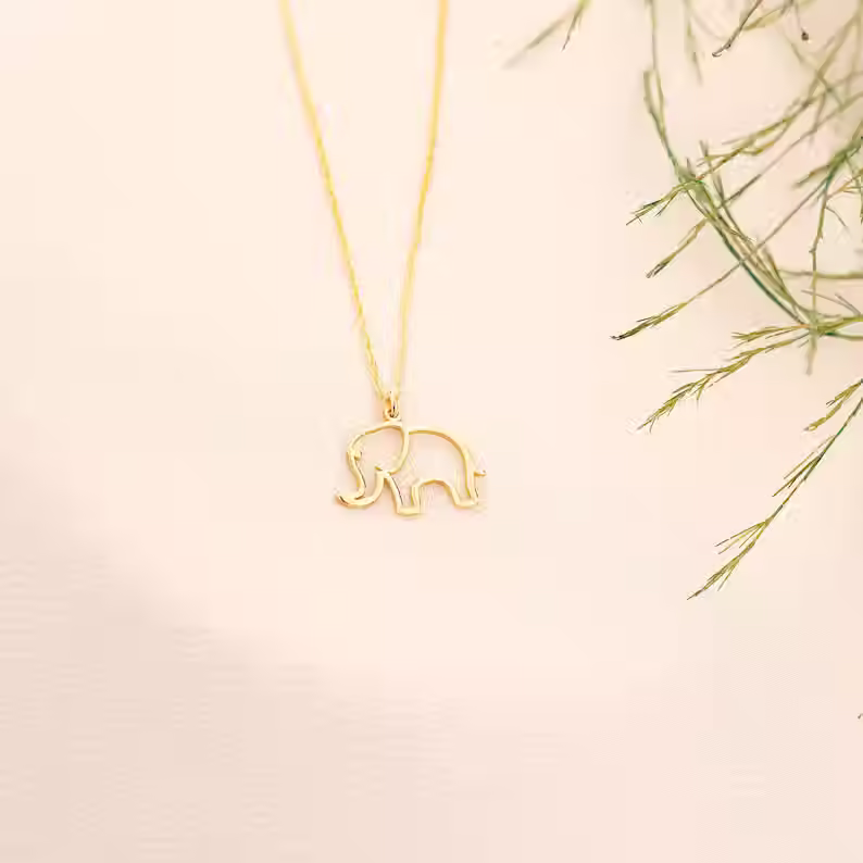 Dainty Gold Elephant Necklace: Sterling Silver Minimalist Animal Jewelry, Cute A