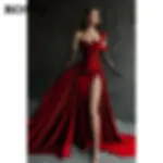 ROSES Red Side High Split Mermaid Evening Dresses One Shoulder Prom Dresses