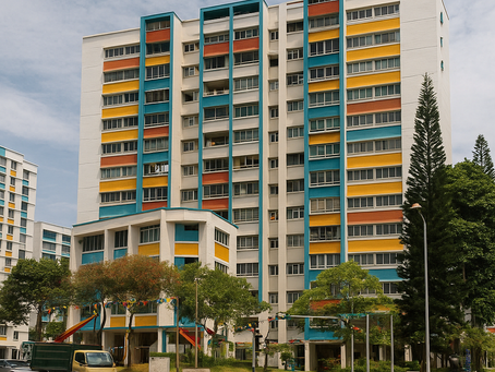 Residential and commercial buildings in Geylang, Singapore, on a sunny day