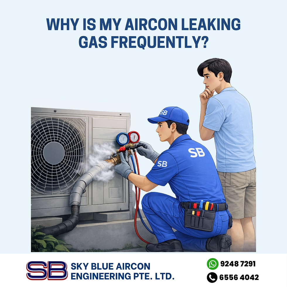 Technician checking outdoor aircon unit with refrigerant gauges due to gas leak problem