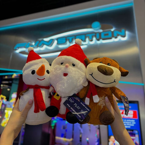 Christmas Teddies in Front of Funstation Logo