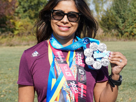 Feisty feet with Six Star Finisher Medal