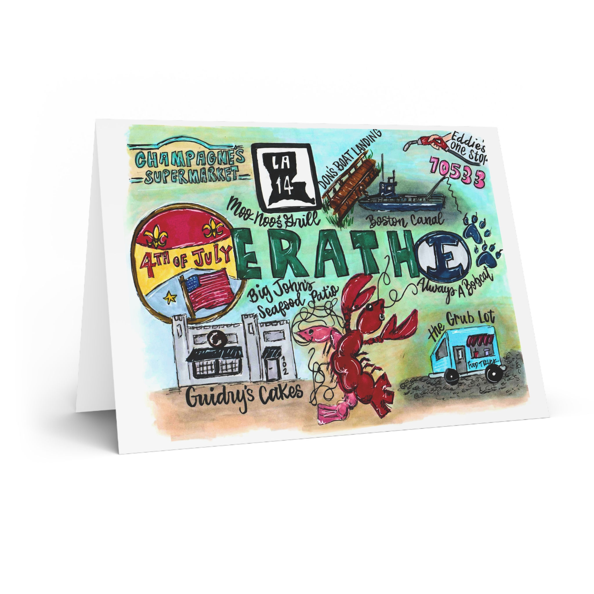 Erath, Louisiana Hand-Illustrated Greeting Card