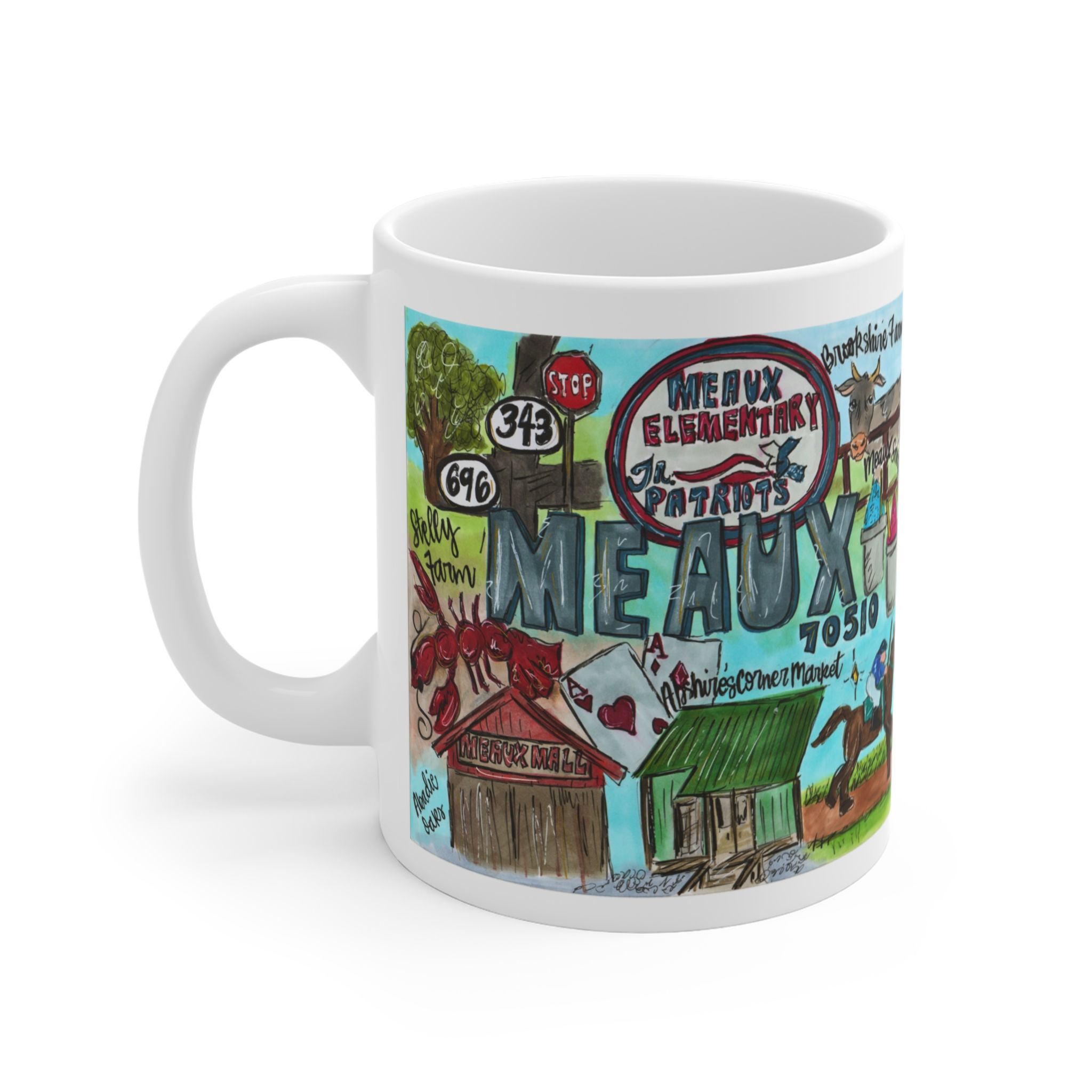 Meaux, Louisiana Hand Illustrated Map Mug — Vintage Cajun Town 11oz Coffee Cup
