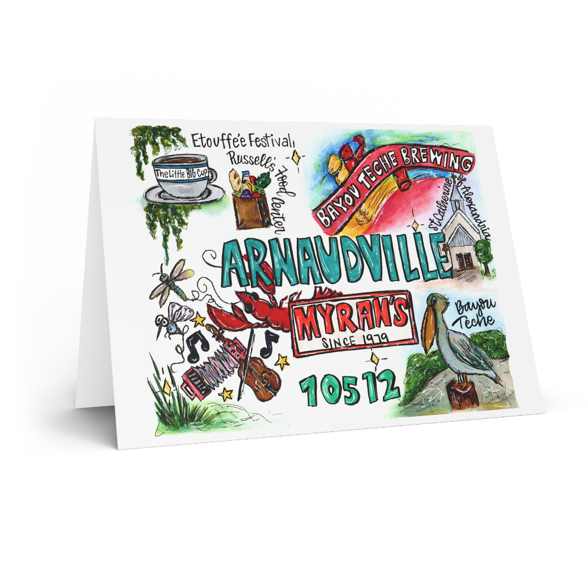 Arnaudville, Louisiana Local Map Illustration Greeting Card