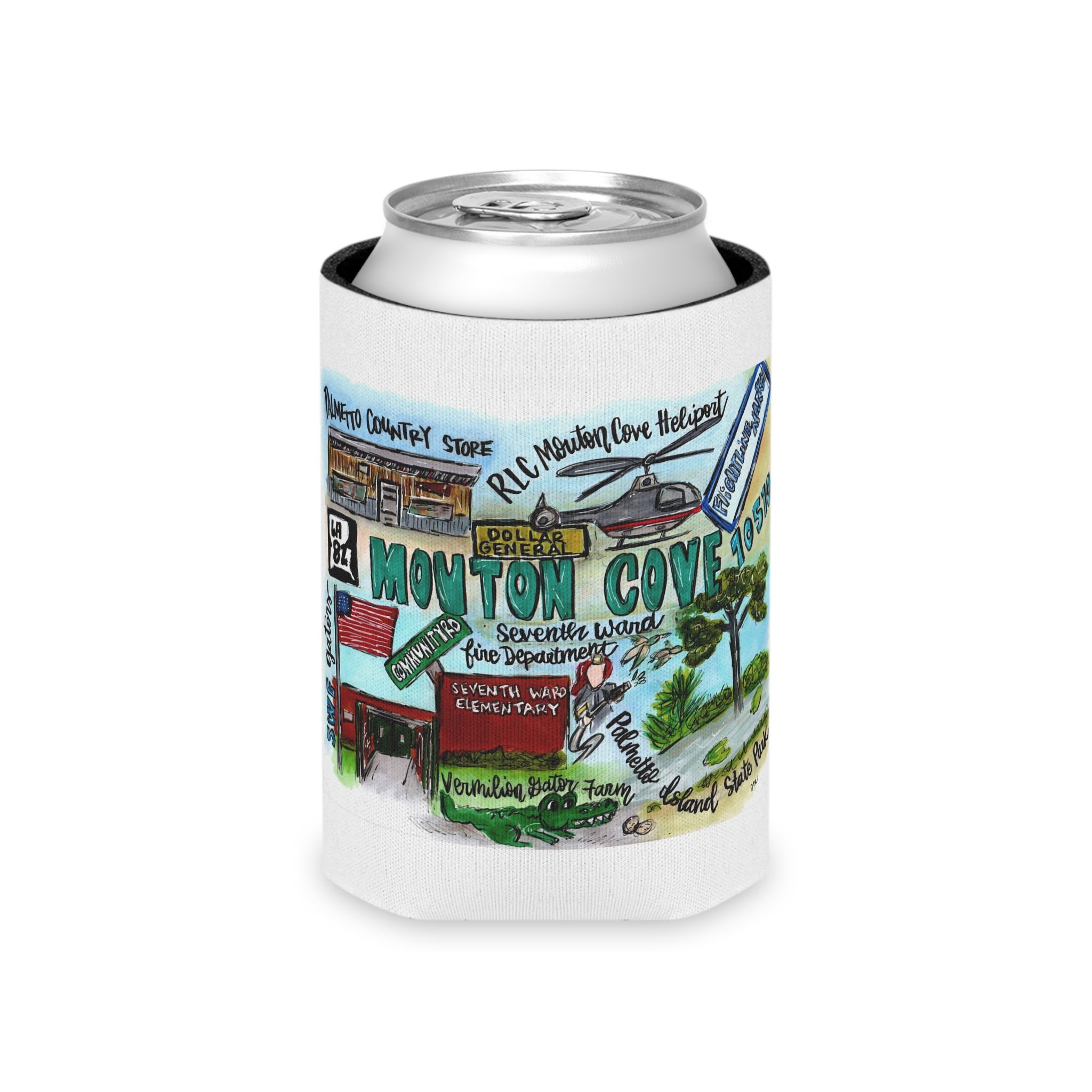 Mouton Cove, Louisiana Custom Design Can Koozie