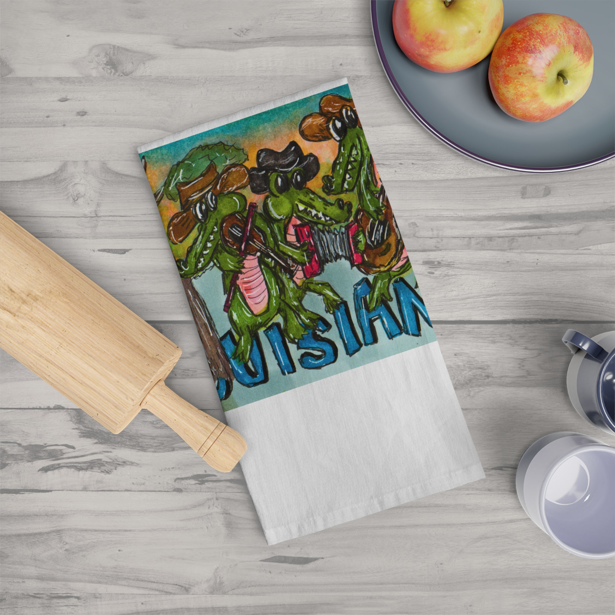 Louisiana Alligator Hand Illustrated Tea Towel