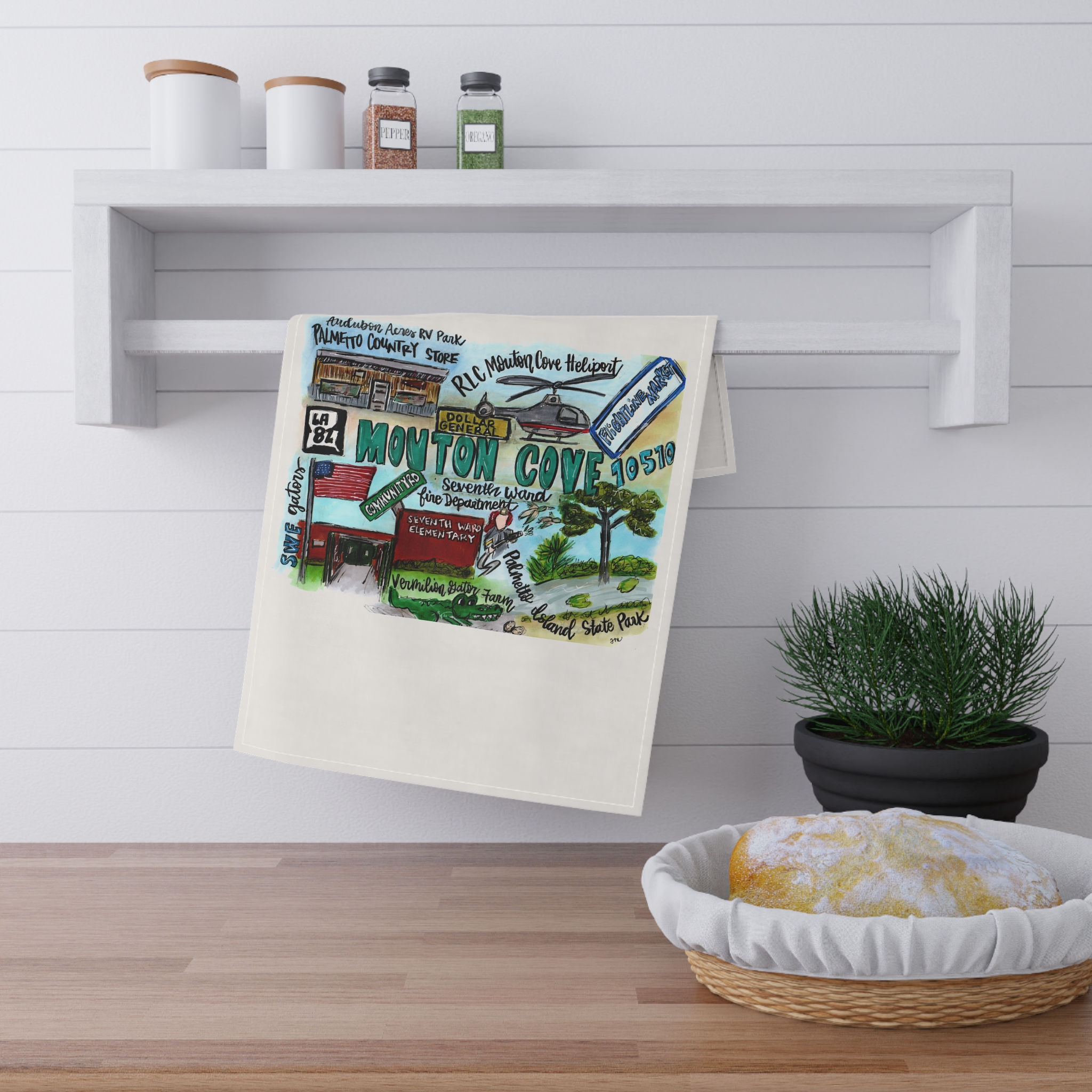 Mouton Cove, La Illustrated Cotton Tea Towel –