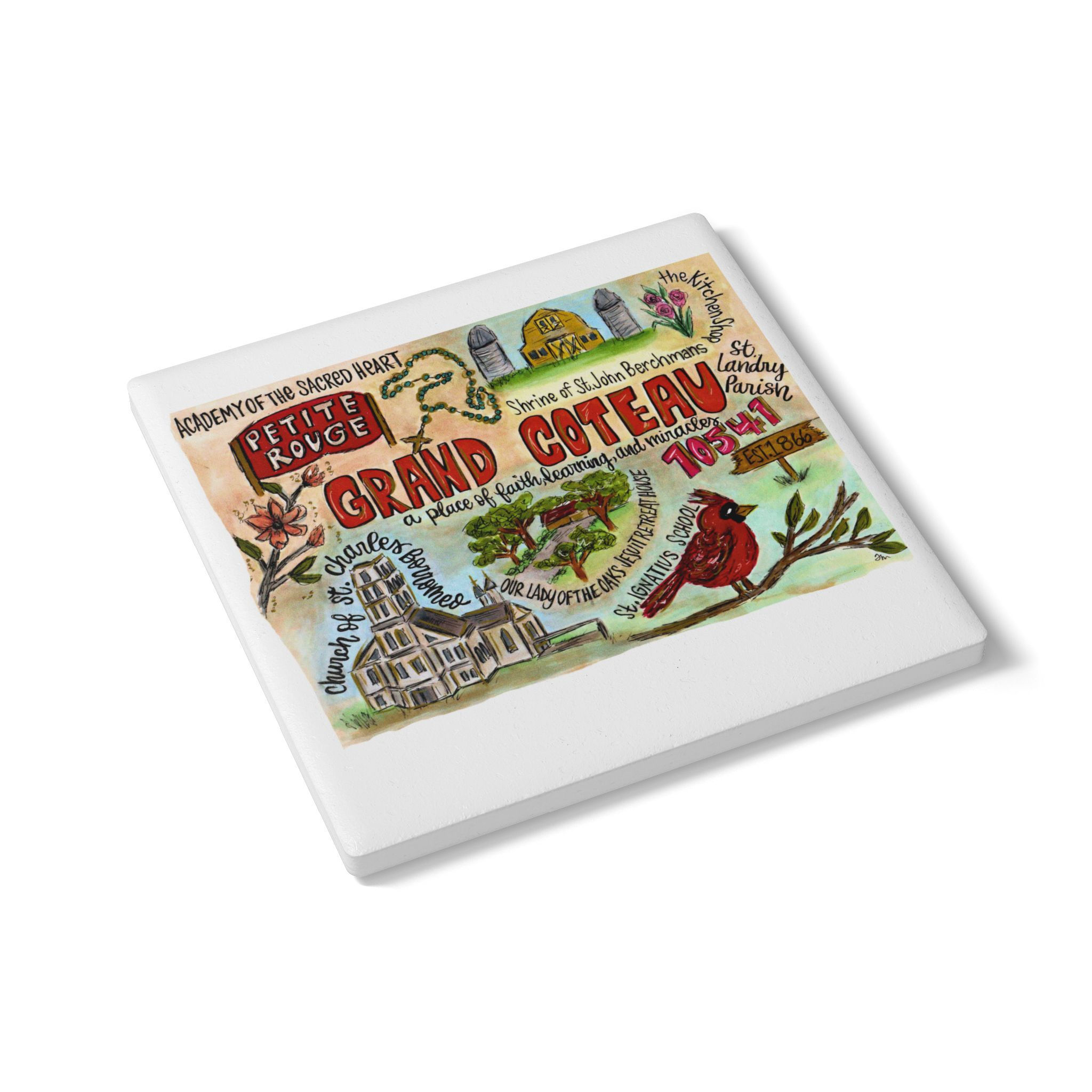 Grand Coteau, Louisiana Hand Illustrated Ceramic Coaster