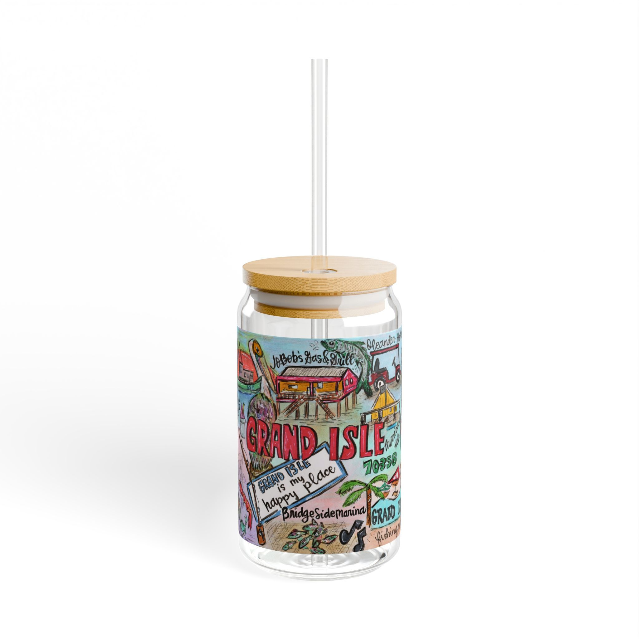 Grand Isle, Louisiana Hand Illustrated Sipper Glass