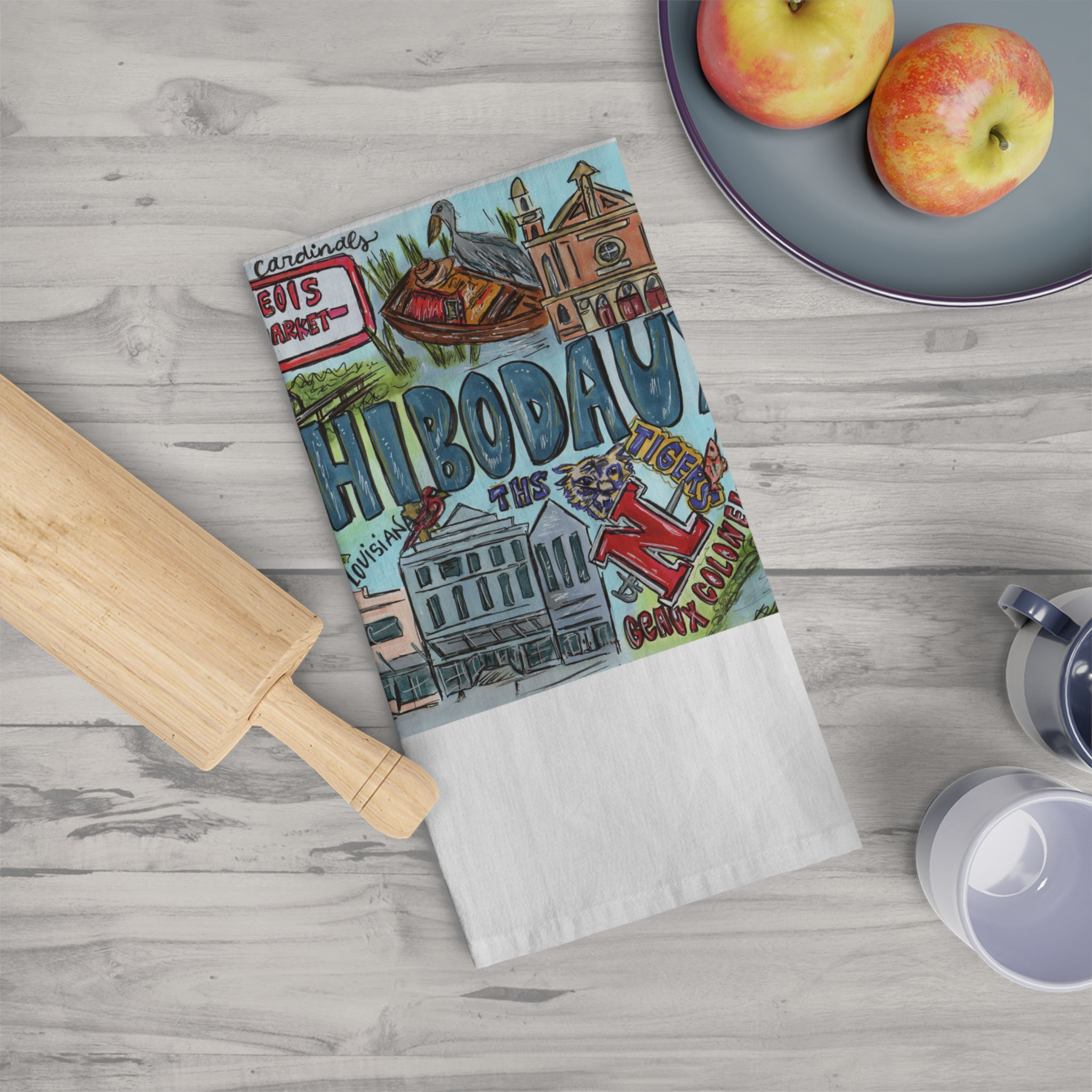 Thibodaux, Louisiana Hand Illustrated Tea Towel
